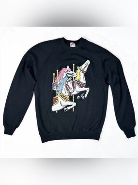 Vintage 80-90s Jerzees Carousel Horse Crewneck Sweatshirt Made In USA Large